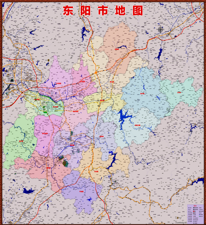 2020年4月浙江省金华市东阳市行政  交通旅游乡镇村落分布地图