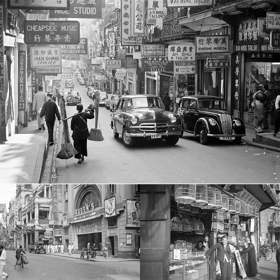 中国传统怀旧民国时期商铺街区头招牌广告黑白老照片摄影高清素材