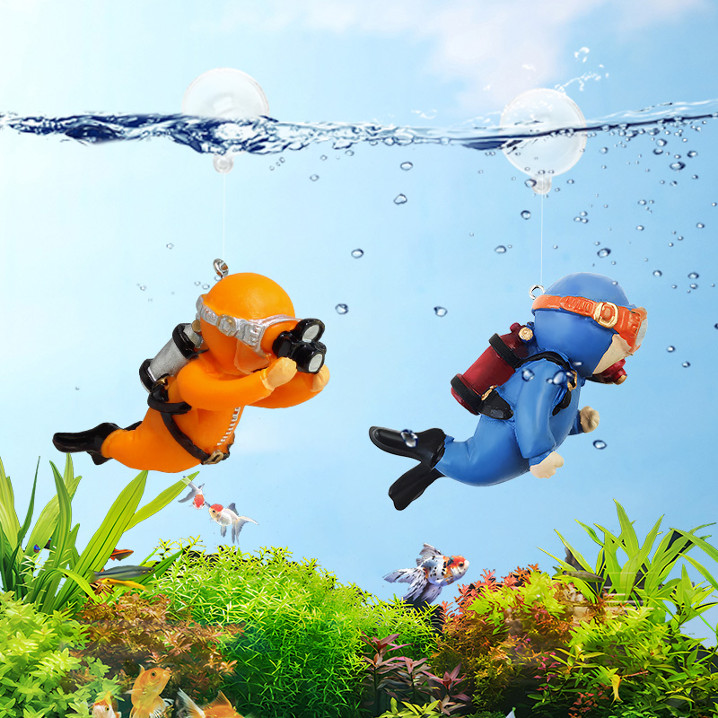 鱼缸造景创意漂浮装饰品小摆件全套潜水员蓝胖子水中布景海底世界