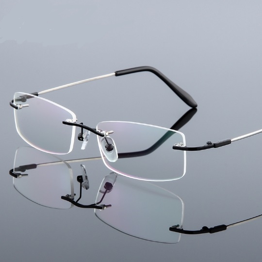 钻石切边 眼镜 无框卡槽镜架 男女同款金属眼镜框 近视眼镜架记忆