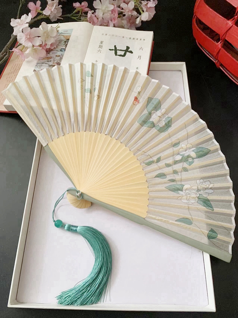 古风扇子折扇夏季中国风便携汉服旗袍折叠小竹女茉莉栀子花舞蹈扇