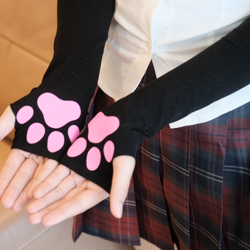 lolita猫爪手套日系cosplay防晒冰丝猫咪可爱3D肉垫袖套立体喵娘