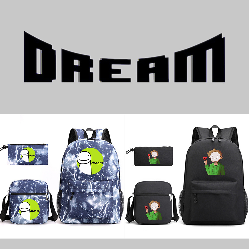 Dreamwastaken书包外贸单肩双肩笔袋三件套大容量休闲帆布旅行包
