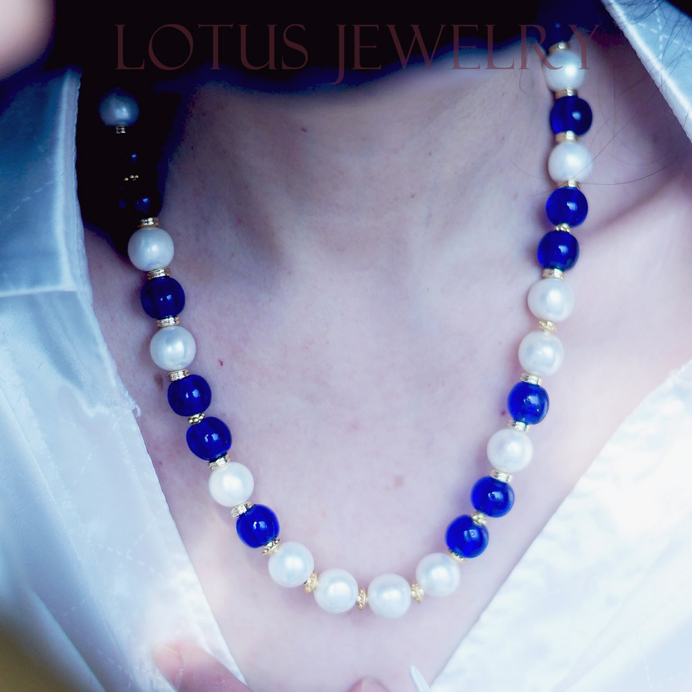 Blue Moon┊清代克莱因蓝古琉璃大颗粒高光珍珠原创设计项链