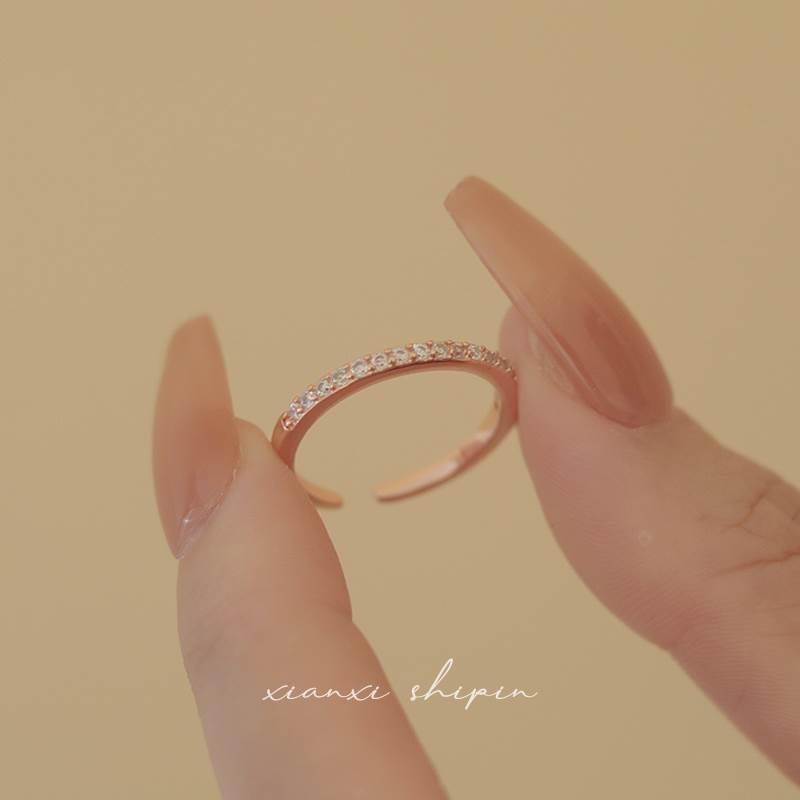 极细排钻开口可调节戒指女 时尚玫瑰金色显白ins叠戴食指戒