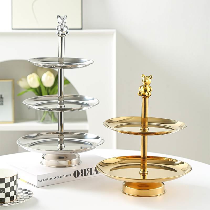 不锈钢果盘两层甜品盘水果托盘 创意厨房客厅酒店点心盘蛋糕盘