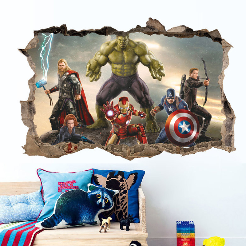复仇者联盟3D贴画墙贴纸钢铁侠美国队长绿巨人客厅房间卧室墙壁纸