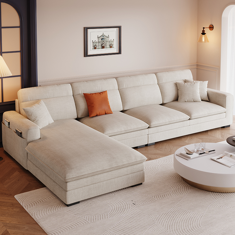 棉麻布艺沙发2024新款现代简约沙发客厅小户型直排奶油风转角沙发
