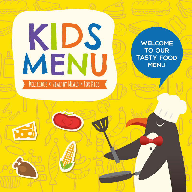 可爱儿童餐幼儿孩子营养餐卡通趣味美食菜单菜谱矢量设计模板素材