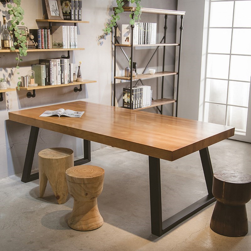 铁艺实木餐桌简约复古长方形电脑桌办公桌创意大板长桌会议桌书桌