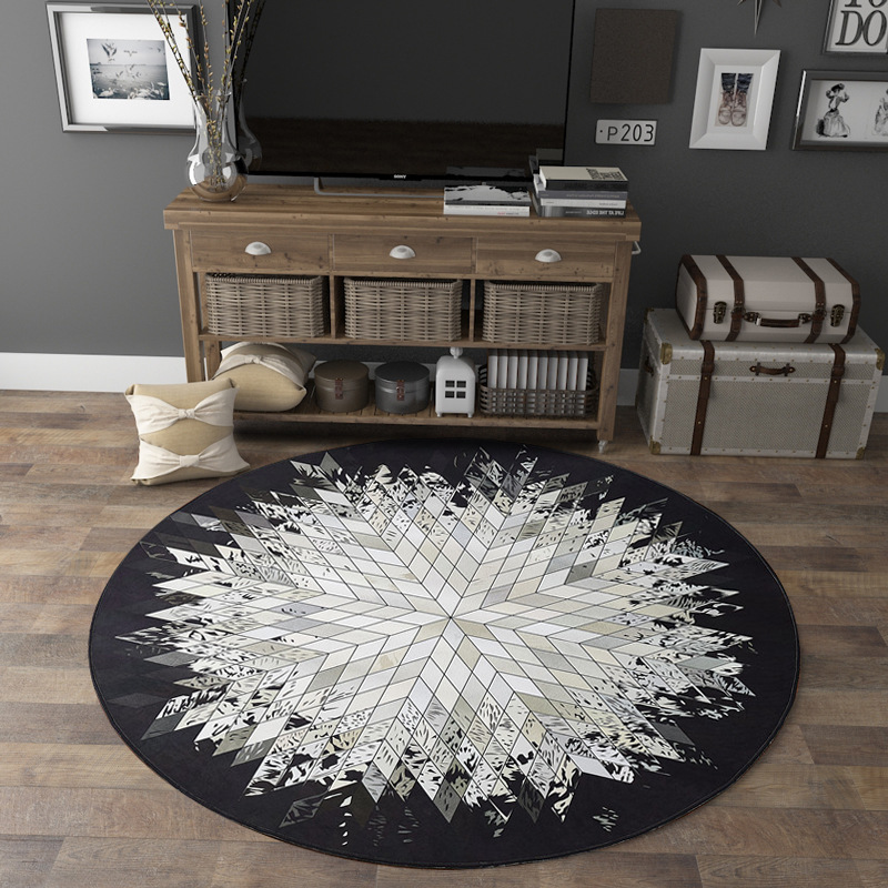 圆形地毯简约现代纹理图案客厅书房卧室床边毯吸水耐脏家用地毯