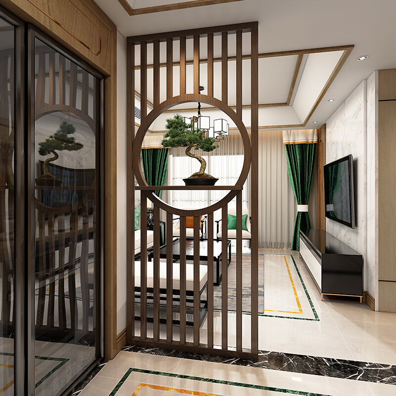 新中式实木屏风隔断墙客厅家用入户玄关遮挡木格栅镂空栅栏小户型