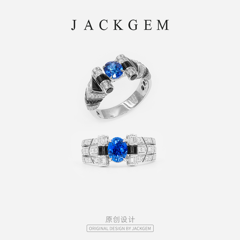 【原创起航】蓝宝石戒指男钻石戒指天然彩宝戒指女JACKGEM珠宝K0
