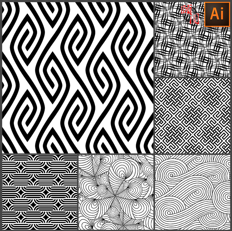 抽象立体几何黑白斑马几何线条AI矢量高清印花背景图案设计素材