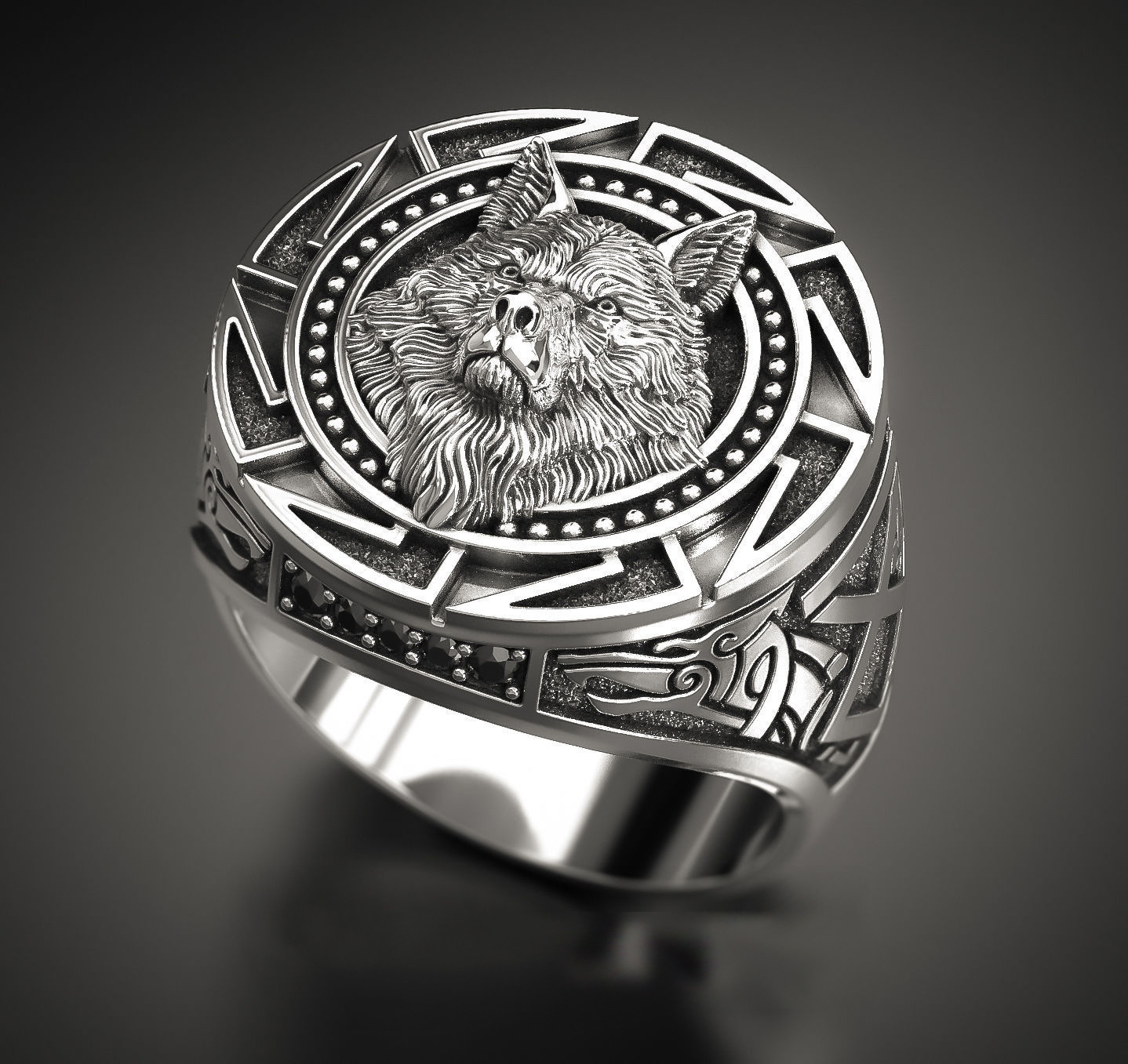 DAMAI 新款复古狼图腾泰银戒指欧美北欧神话维京勇士狼头男士指环