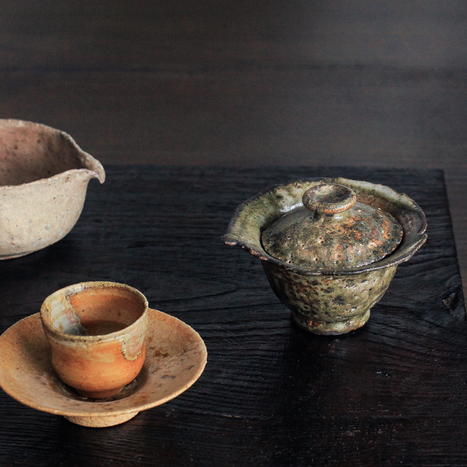 周腾 实验柴烧孤品系列盖碗茶具 复古紫砂原矿公道 茶杯 开片可养