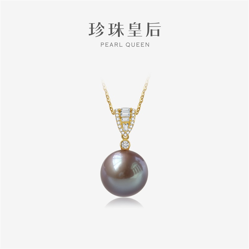 珍珠皇后 淡水紫色珍珠吊坠女S925银单颗项链近正圆送妈妈女友