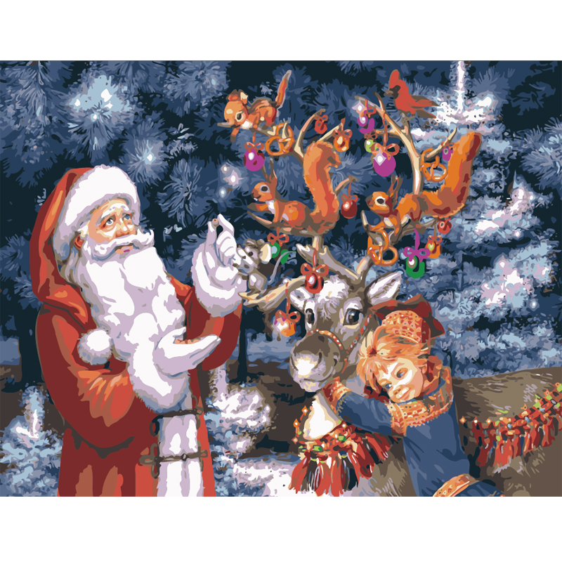 数字油画包邮24小时发货填色居家装饰亲朋送礼佳品圣诞老人与小孩