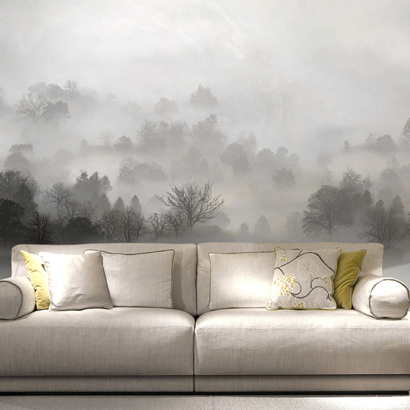 林雾Forest fog 现代简约北欧迷雾森林壁画 客厅沙发卧室床头壁纸