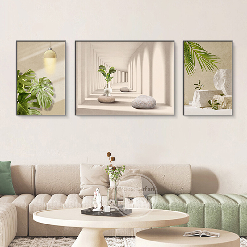 延伸空间客厅装饰画约沙发背景墙挂画高级感绿植壁画三联画