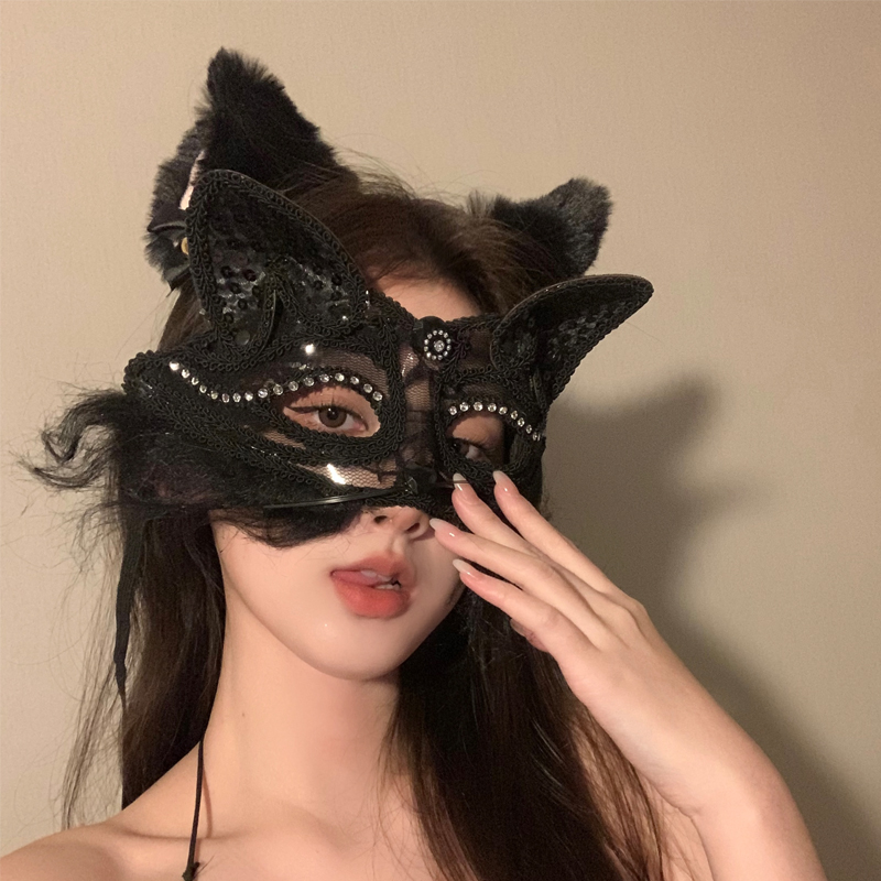 节假日化妆舞会派对成人性感面具猫耳动物女纯欲半脸情趣面罩道具
