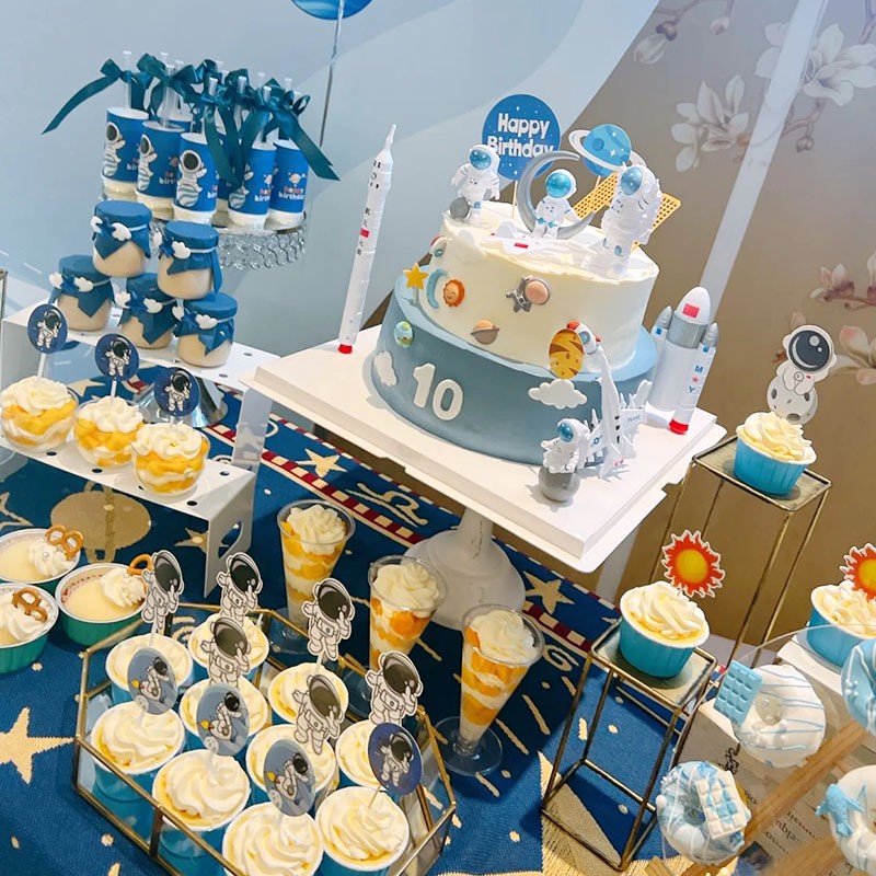 宇航员甜品台装饰航天火箭推推乐蛋糕筒贴纸男孩太空人生日蛋糕