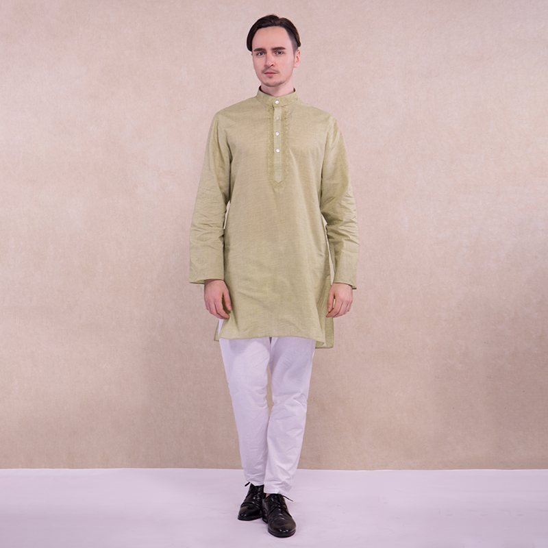 印度服装传统民族风纯棉透气服饰中长款薄款宽松长袖刺绣男上衣