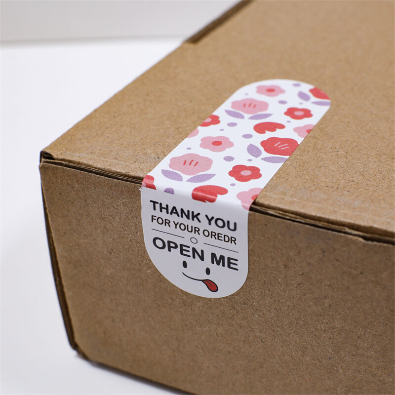 100贴/包可爱表情谢谢贴纸花卉图案包装密封贴长方形礼盒贴纸标签