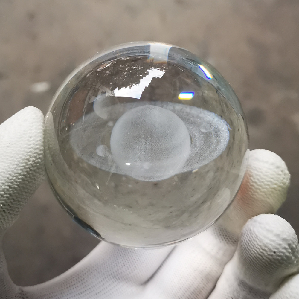 水晶球60mm摆件3D内雕下雨的云朵月球太阳系摆件系圣诞节生日礼品