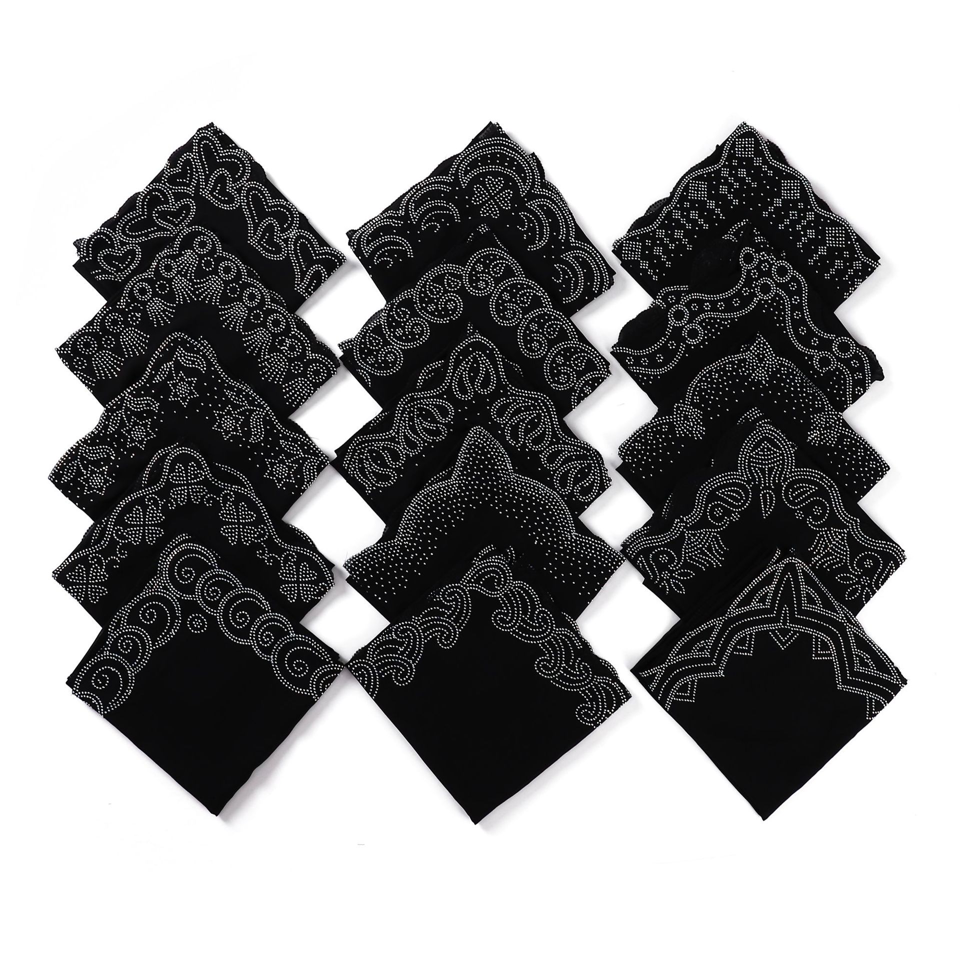 迪拜头巾90cm阿拉伯中东黑色烫钻纯色单色方巾马来印尼盖头纱巾包