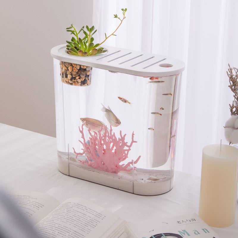 透明仿玻璃家用塑料鱼缸中小型客厅阳台造景金鱼缸水族箱养乌龟虾