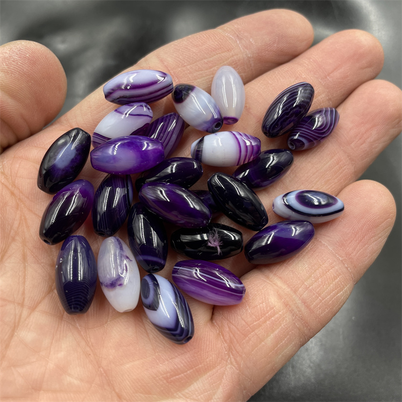 四海玉器 DIY饰品配件紫色缠丝玛瑙米珠散珠 8*16毫米紫玛瑙珠子