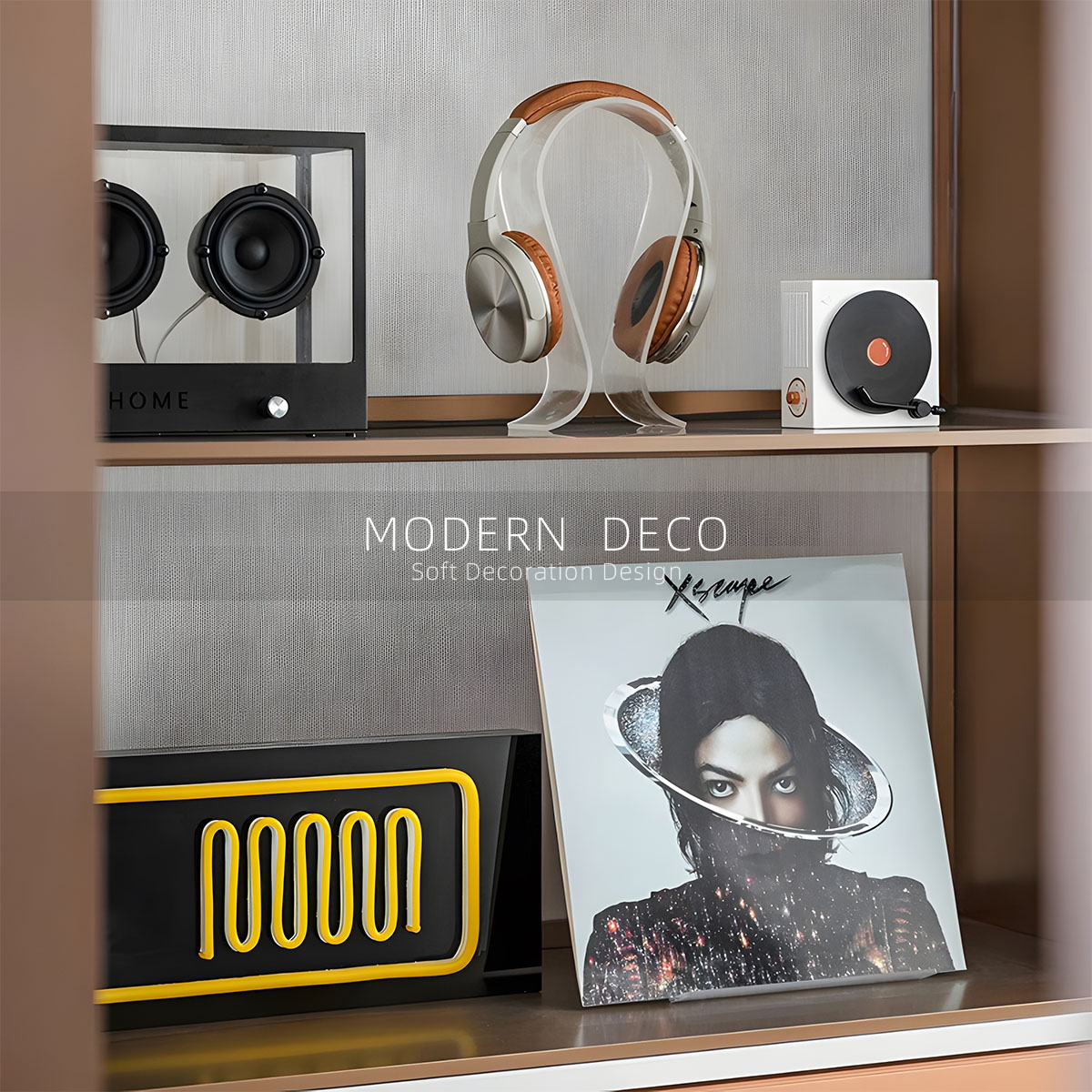 MODERN DECO现代复古黑白音响耳机唱片组合摆件样板间音乐主题
