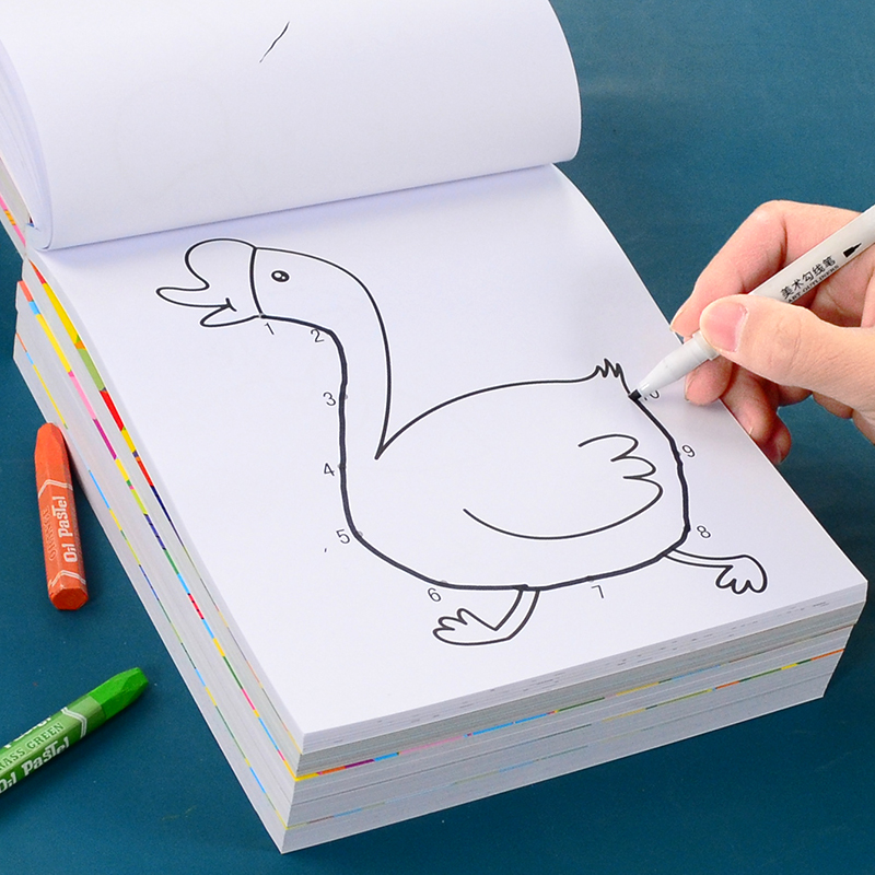 数字连线画图控笔训练幼儿园小中班临摹专注力儿童涂色画画描绘本