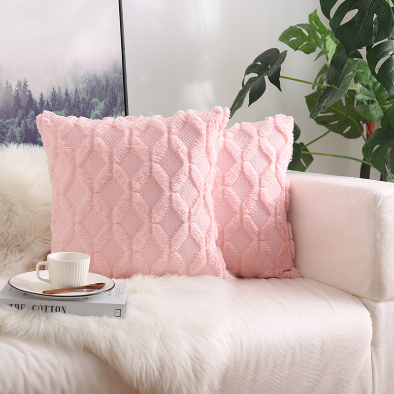PV绒沙发抱枕粉色绣花图案可定菱形腰枕刺绣枕套夏季家用床上靠