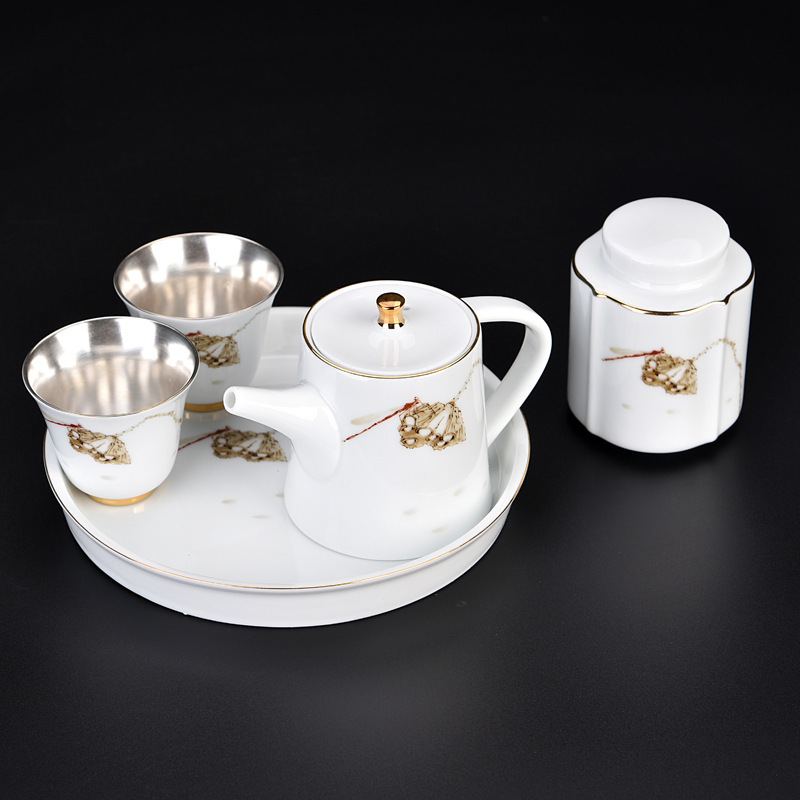 高档纯银旅行茶具套装便携包功夫茶具套装整套一壶二三杯带茶叶罐