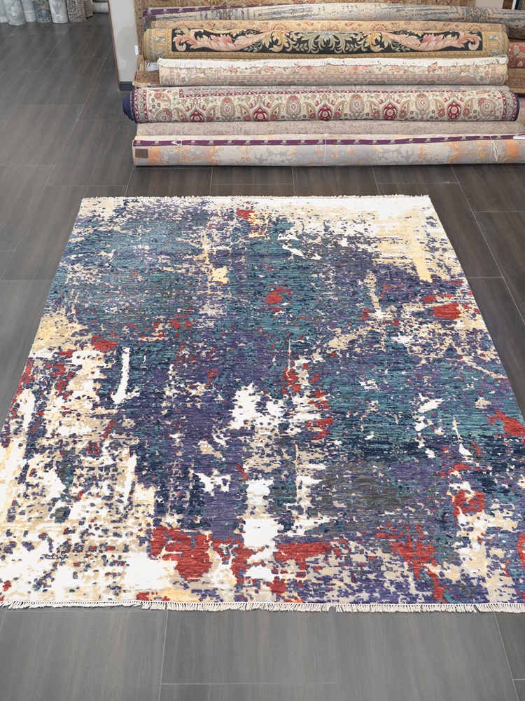 莱龙天匠手工打结羊毛地毯现代抽象图案搭配现代意式轻奢装修风格
