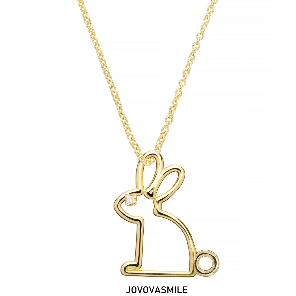 兔子造型简笔画系列吊坠项链18k黄金镶嵌珍珠莫桑个性项链送女友