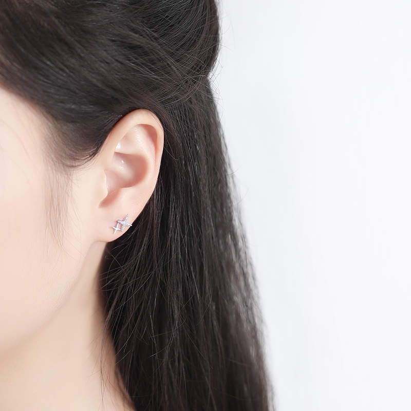 S925纯银流星耳钉2018年新款韩国镶钻星星耳饰女款睡觉不用摘气质