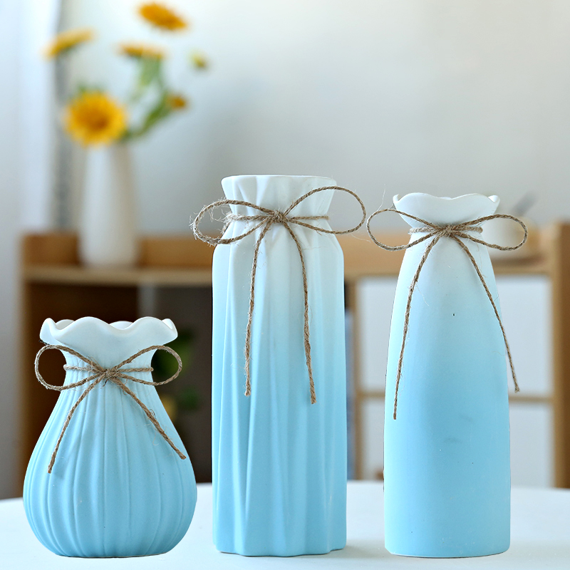 渐变蓝白色陶瓷花瓶北欧现代创意家居客厅水养插花干花装饰品摆件