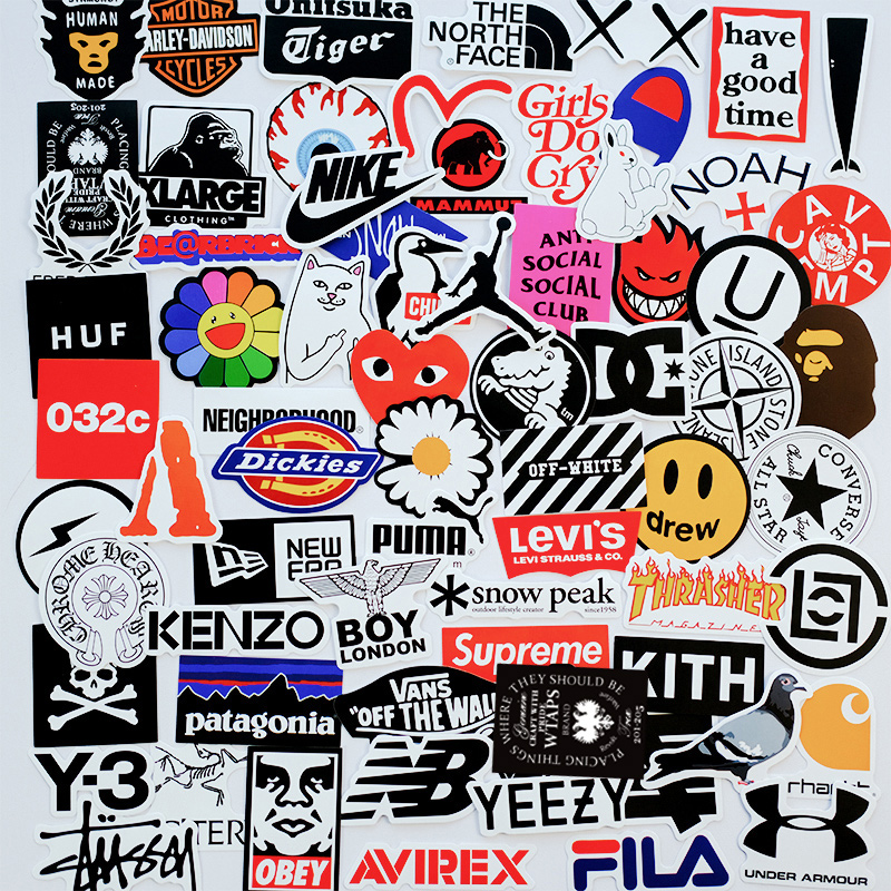 70张潮牌logo贴纸创意潮流涂鸦手机壳电脑装饰素材手账拼贴防水图
