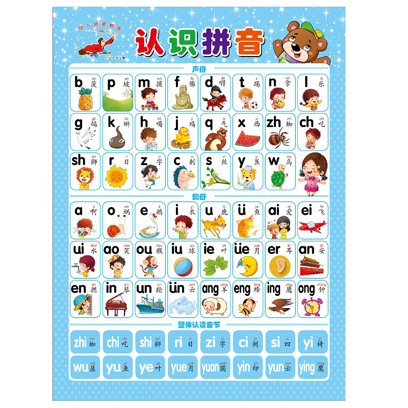 汉语拼音字母表早教小学一年级墙贴声母韵母整体认读音节无声挂图