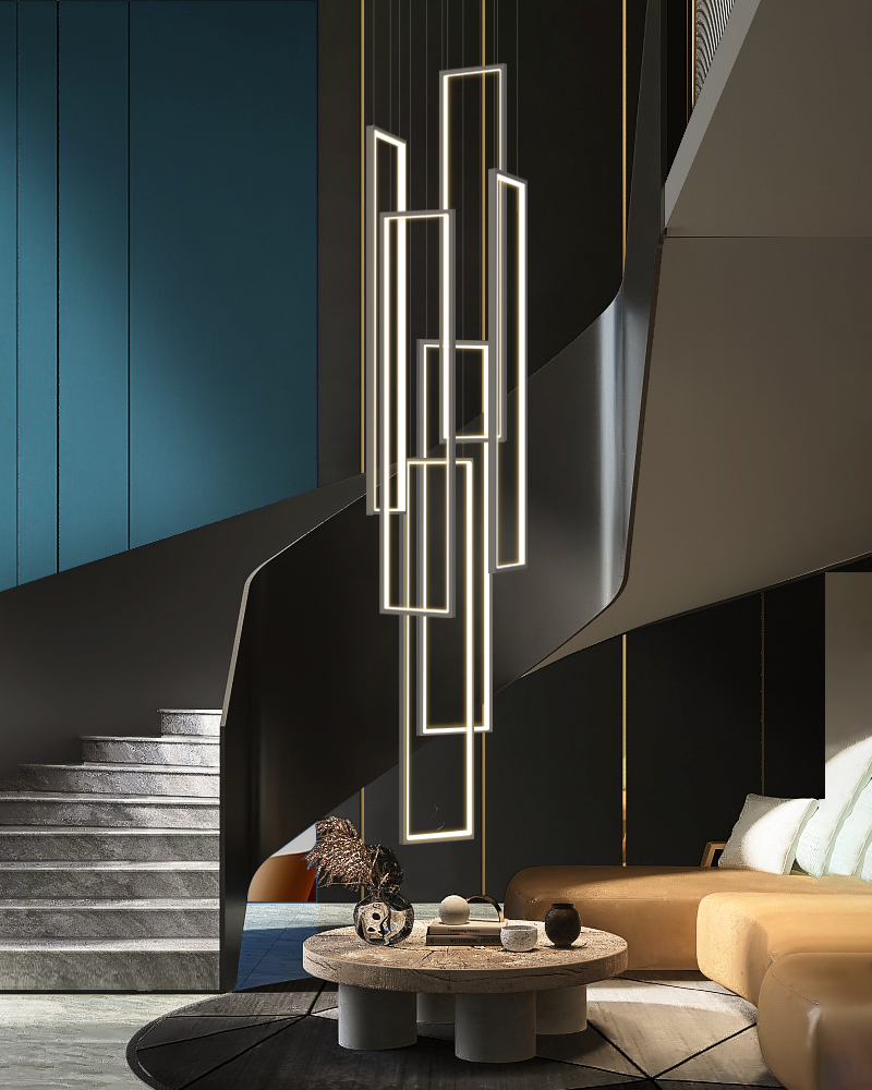 新品楼梯吊灯北欧轻奢极简别墅复式楼loft公寓现代创意客厅长方形