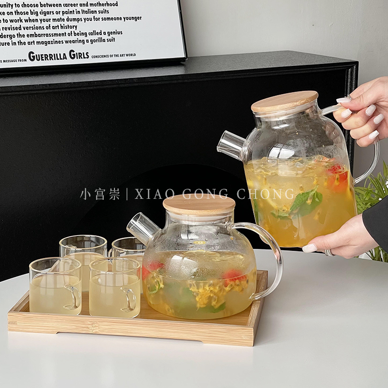 中式玻璃水果泡茶壶套装大容量家用耐热煮茶器凉水壶茶具花茶杯子