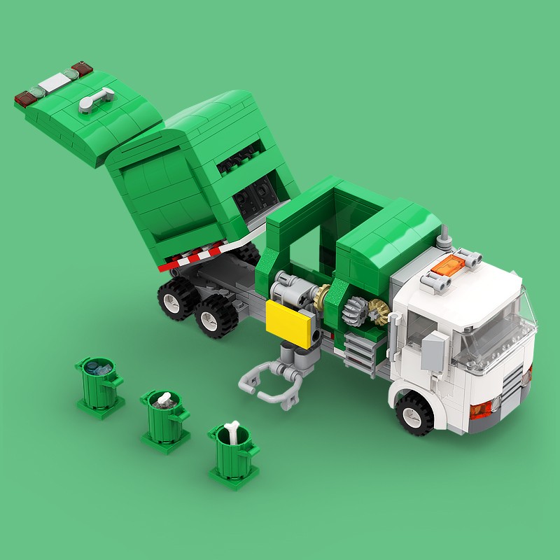 砖友MOC套装 绿白环卫车垃圾车ideas拼插积木创意益智玩具模型