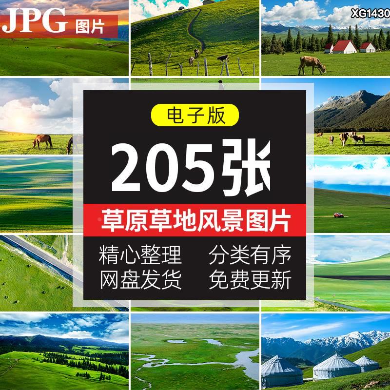 内蒙古大草原绿草地天空蒙古包牛羊马群牧场自然风景背景图片素材