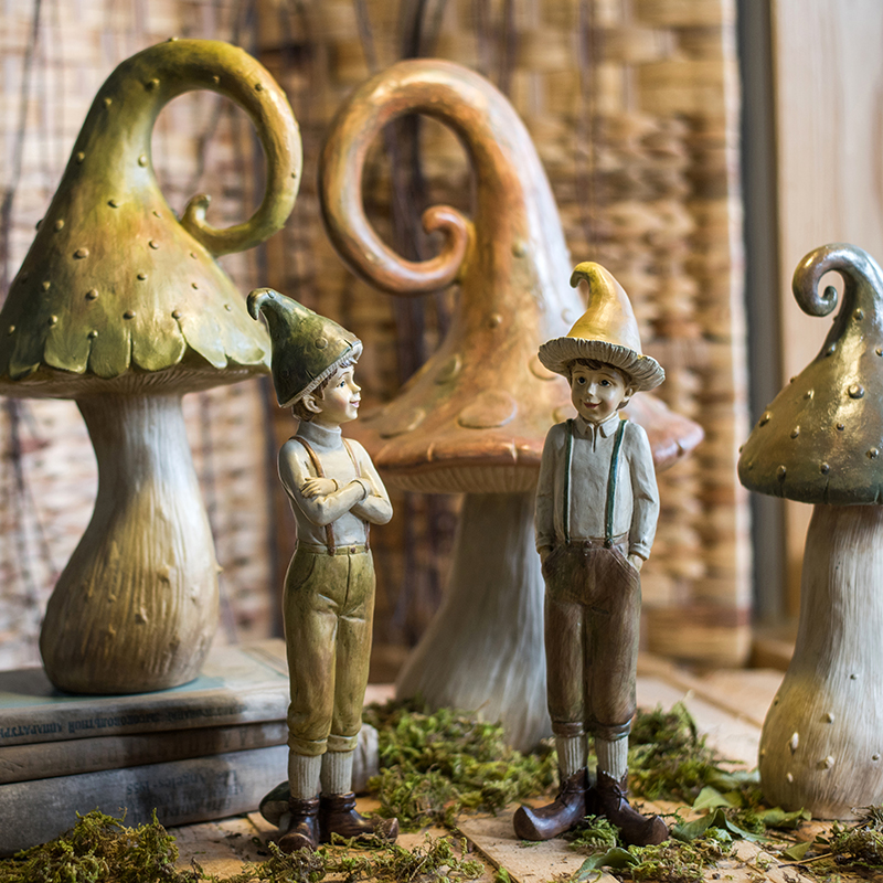 掬涵森林蘑菇男孩树脂摆件雕塑桌面装饰美式餐厅童话精灵礼物