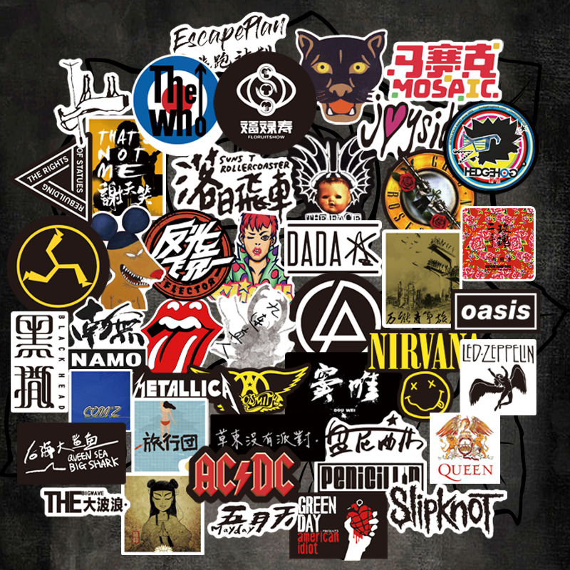 45张中国摇滚贴纸乐队标志logo图案朋克青年贝斯吉他装饰电脑贴画