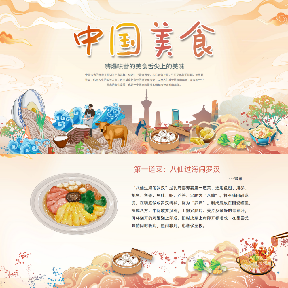 【带内容可编辑】中国各地名吃名菜美食文化介绍PPT模板课件19页
