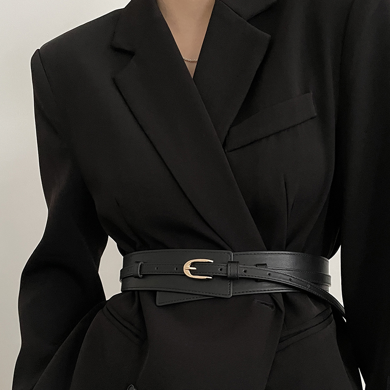 腰带女士2024新款高级感装饰连衣裙配西装外套时尚宽腰封皮带黑色